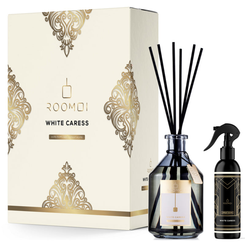 ROOMOI COFANETTO WHITE CARESS REED DIFFUSER 200 ML + SPRAY 100 ML + BASTONCINI